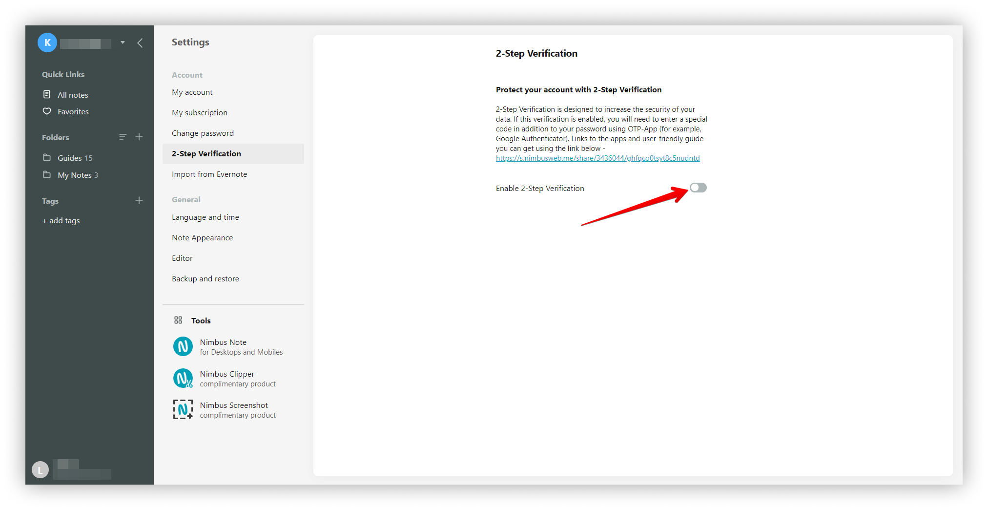 Select 2-Step Verification toggle to enable this function